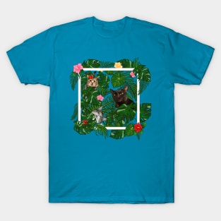 Tropical Jungle Cats and Kitties With Flowers T-Shirt